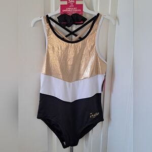 Brand New Justice Girl'sShimmering Gold, White, & Black Dance/Gymnastics Leotard